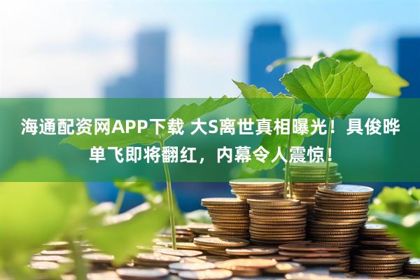 海通配资网APP下载 大S离世真相曝光！具俊晔单飞即将翻红，内幕令人震惊！